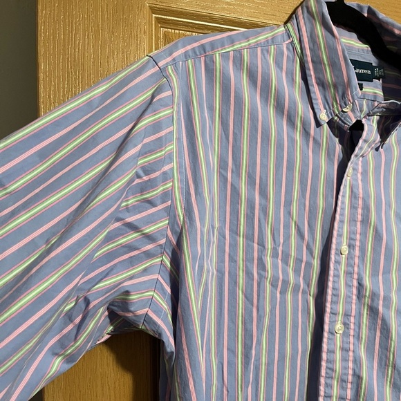 Ralph Lauren Classic Fit Purple Green Pink Stripe Button Down Size 16.5 - Picture 6 of 11